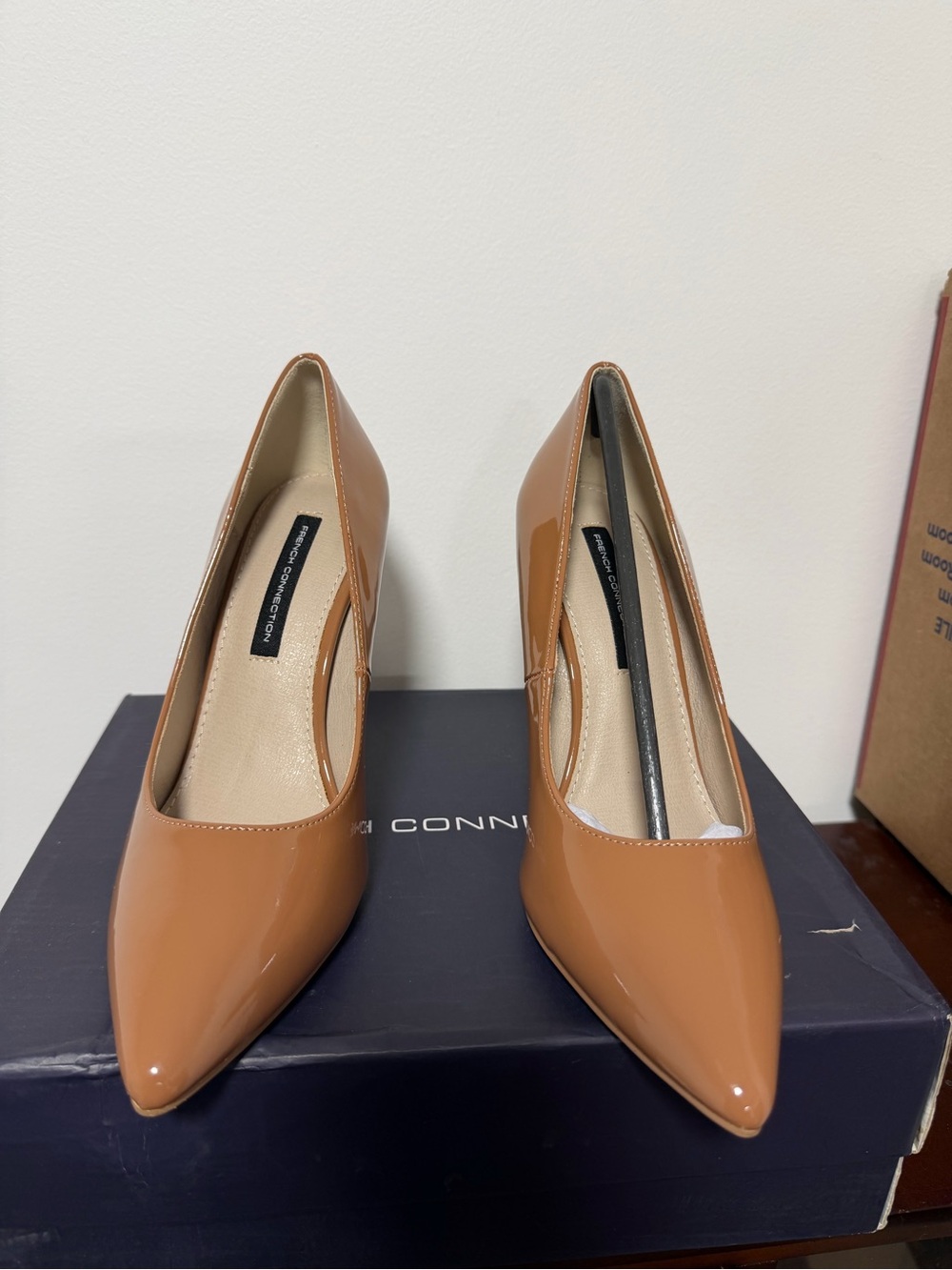 French Connection Camel Patent Pointed-Toe Pumps